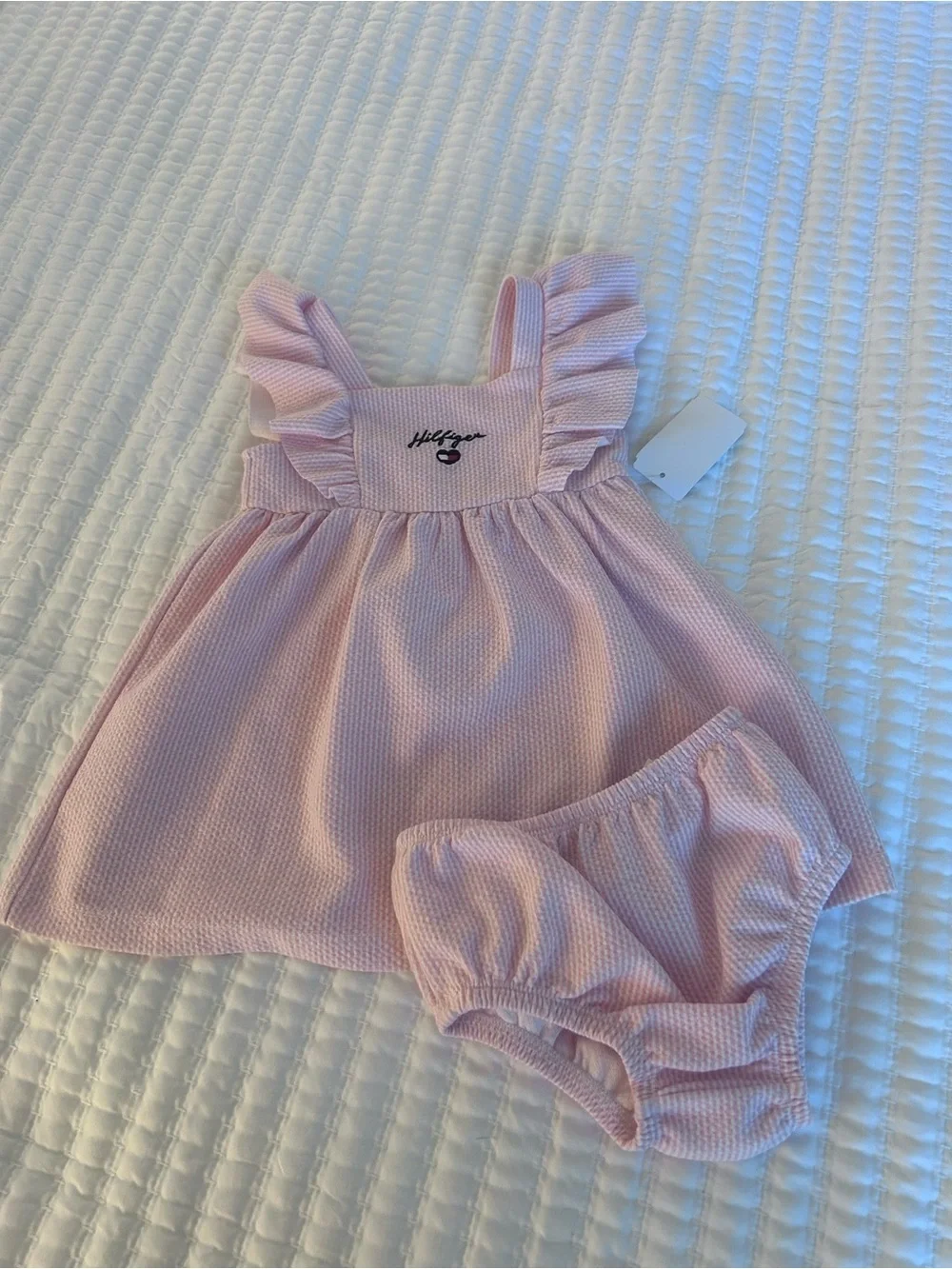 Tommy Hilfiger Light Pink Ribbed Baby Dress with Bloomers Size 18M.  NWT